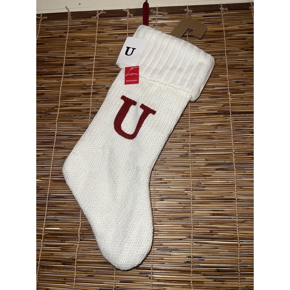 Wondershop White‎ Knit Monogram Christmas Stocking 18" Initial Letter "U"